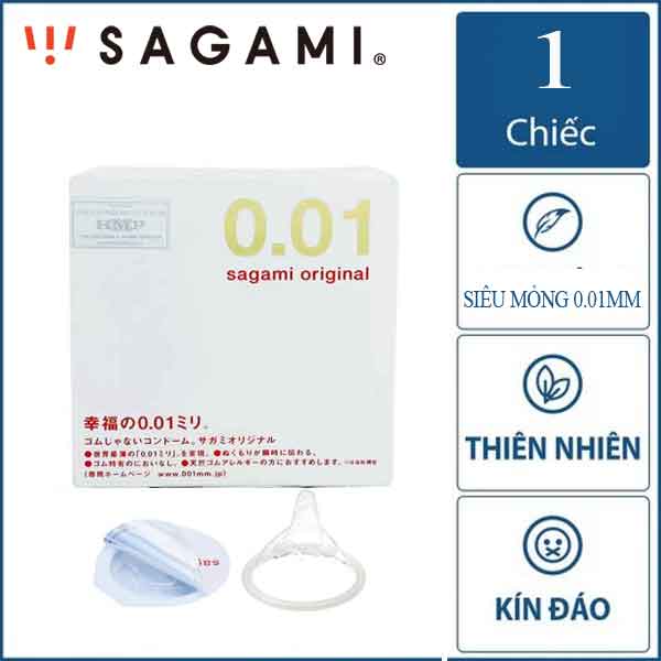 Bao cao su Sagami original 0.01mm mỏng nhất thế giới hộp 1 chiếc